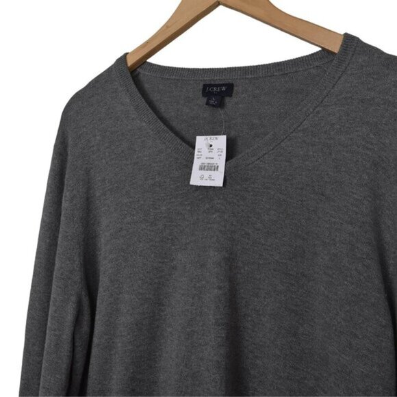 NWT J. Crew Factory V-Neck Perfect Merino Wool Blend Gray Size Large - Picture 2 of 8